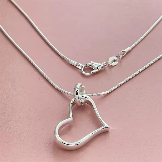 925 Sterling Silver Heart Pendant Necklace, Ladies Couple Simple Luxury Banquet Wedding Birthday Jewelry Gift